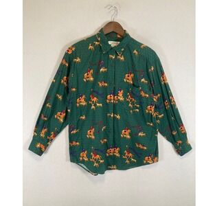 Equestrian‎ Heritage Picone Sport Mens Medium Green Fox Hunt Cotton Button Down